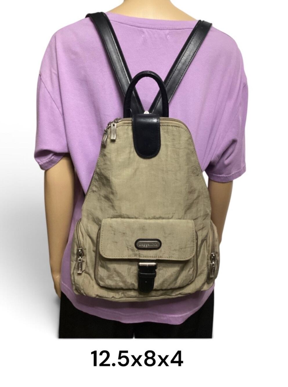 Vintage Baggallini Lightweight Nylon Convertible Backpack Purse - Tan / Beige
